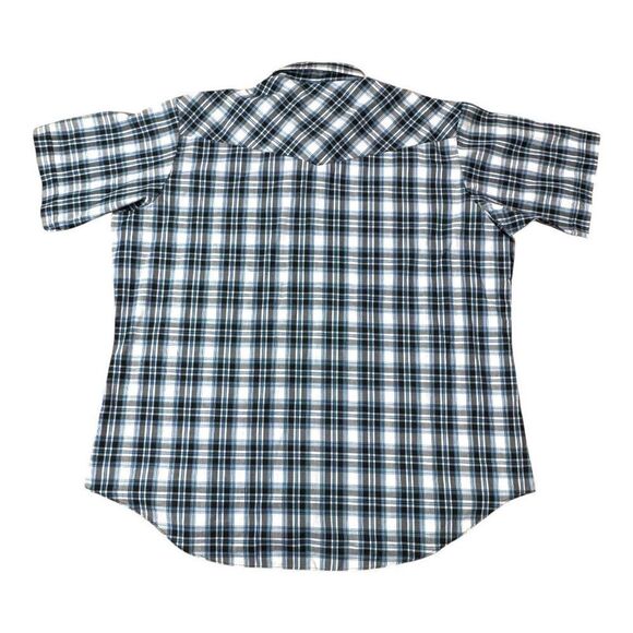 Ely Cattleman Mens 3XLT Western Plaid Snap Button Shirt Blue White Black Cotton - Picture 4 of 4